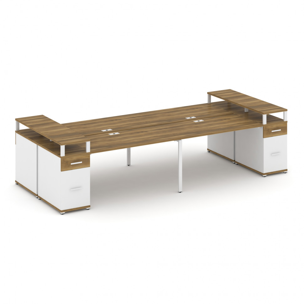 Concept Рабочая станция 4 места с 2 опорными тумбами CN.DRS-447 W Сандал Янтарный/Белый Бриллиант/Ме