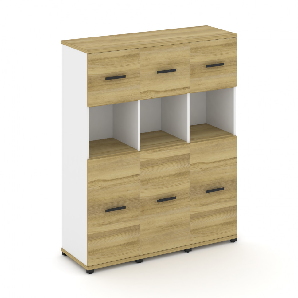 Concept Шкаф 3 узкие секции, 4 ниши CN.STU-435 B Дуб Винченцо/Белый Бриллиант/Металл Черный 1252*420