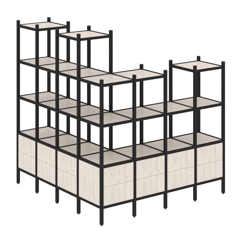 Loft Угловой внешний стеллаж наборный VR.L-55 Денвер Светлый/Металл Черный 1694*1694*1869 Loft Угловой внешний стеллаж наборный VR.L-55 Денвер Светлый/Металл Черный 1694*1694*1869