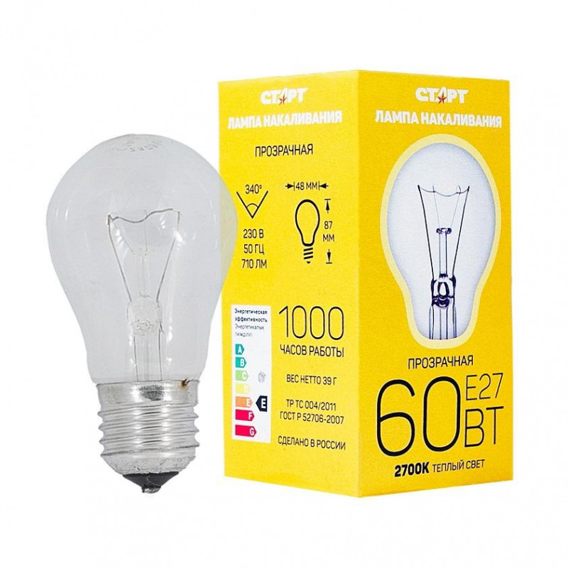 Электрическая лампа СТАРТ стандартная/прозрачная 60W E27