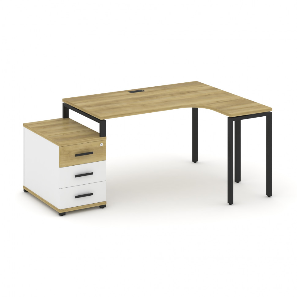 Concept Стол эргономичный с опорной тумбой CN.SA-301(R) B Дуб Винченцо/Белый Бриллиант/Металл Черный