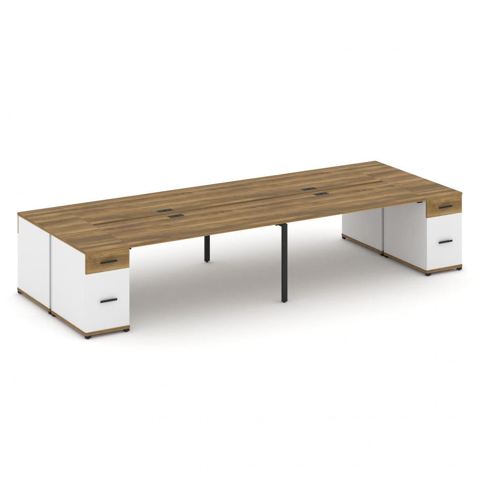 Concept Рабочая станция 4 места с 2 опорными тумбами CN.DRS-432 B Сандал Янтарный/Белый Бриллиант/Ме