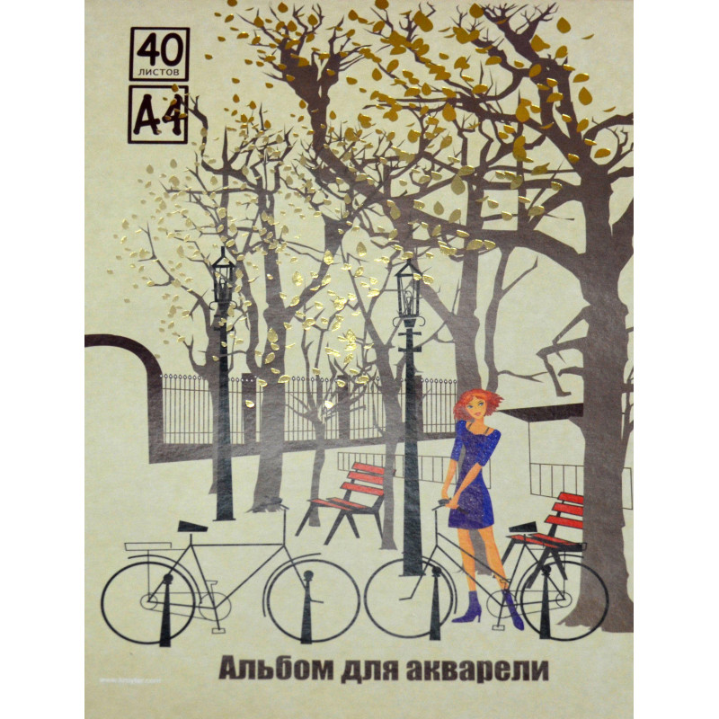 Альбом для рисования акварелью Kroyter 40л,склей А4,Город,фольга,60120