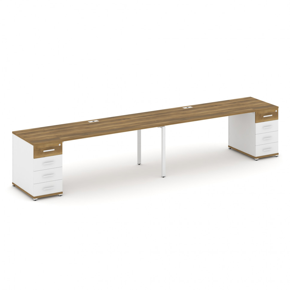 Concept Рабочая станция 2 места с 2 опорными тумбами CN.ORS-412 W Сандал Янтарный/Белый Бриллиант/Ме