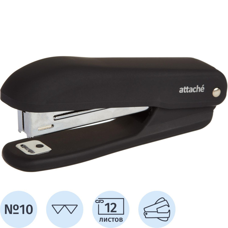 Степлер Attache Comfort  до 12 лист., soft touch покрыт,черн,№10 антистеп