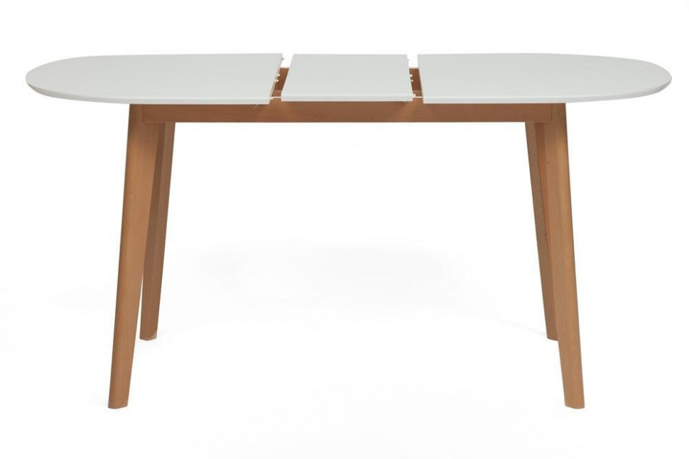 Стол обеденный раскладной BOSCO (Боско) основание бук, столешница мдф, 120+30*80см, Белый+Натуральный ( Бук)