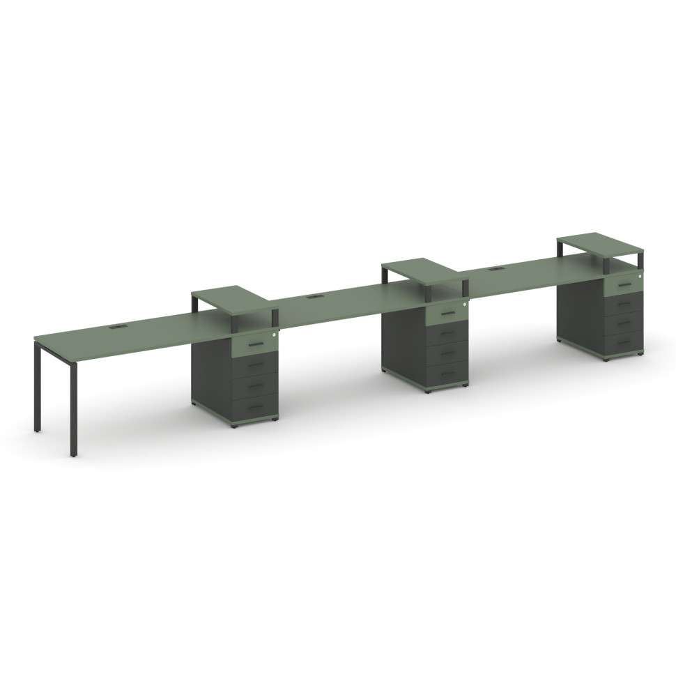 Concept Рабочая станция 3 места с 3 опорными тумбами CN.ORS-460 A Кобо/Антрацит/Металл Антрацит 6000