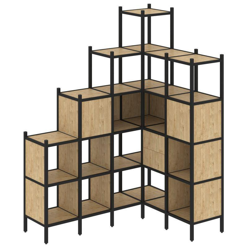 Loft Угловой внутренний стеллаж VR.L-44 Тиквуд Светлый/Металл Черный 1694*1278*2280 Loft Угловой внутренний стеллаж VR.L-44 Тиквуд Светлый/Металл Черный 1694*1278*2280