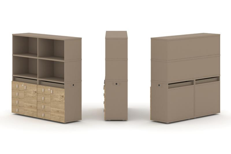 Estetica Набор №4. Тумба двойная+высокая надставка ES.NB.2V-4 Латте/Тиквуд Светлый 1500*410*1520