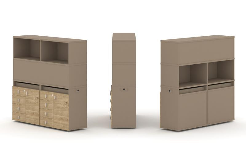 Estetica Набор №4. Тумба двойная+высокая надставка ES.NB.2V-4 Латте/Тиквуд Светлый 1500*410*1520