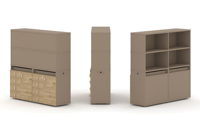 Estetica Набор №4. Тумба двойная+высокая надставка ES.NB.2V-4 Латте/Тиквуд Светлый 1500*410*1520