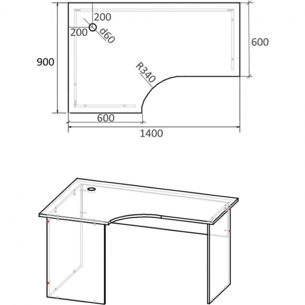 Стол эргономичный Easy One LT 22/16 левый (1400x900x740 мм) Серый