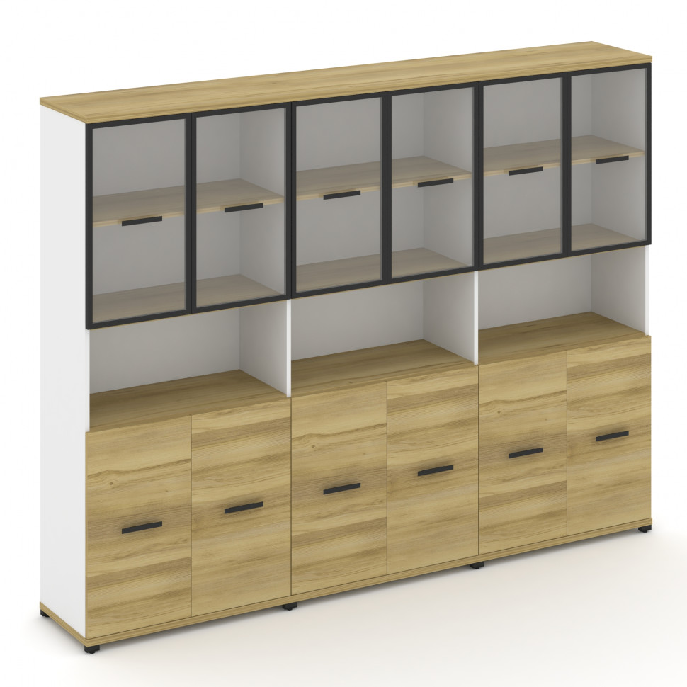 Concept Шкаф 3 широкие секции, 5 ниш CN.STS-533 RPB B Дуб Винченцо/Белый Бриллиант/Металл Черный/Про