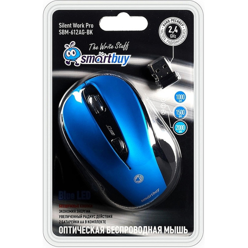 Мышь компьютерная Smartbuy 612AG WLS синяя, LED Blue (SBM-612AG-BK) Мышь компьютерная Smartbuy 612AG WLS синяя, LED Blue (SBM-612AG-BK)