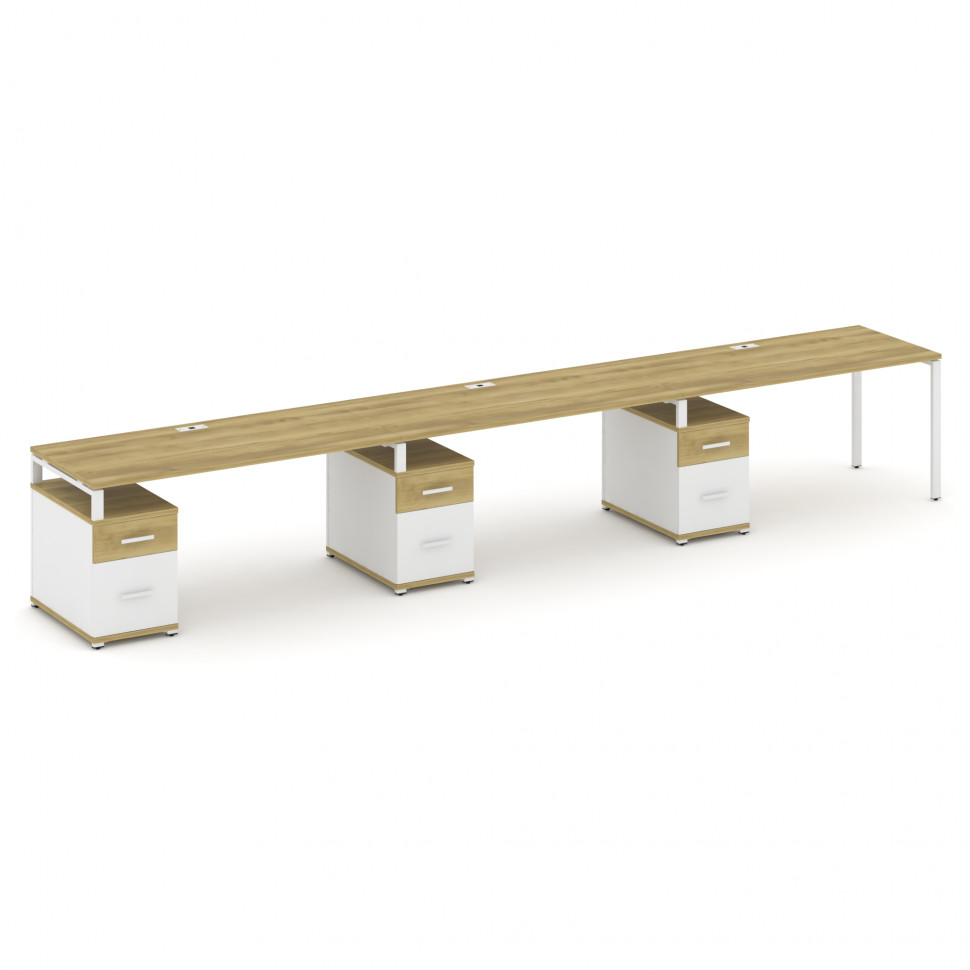 Concept Рабочая станция 3 места с 3 опорными тумбами CN.ORS-348 W Дуб Винченцо/Белый Бриллиант/Метал