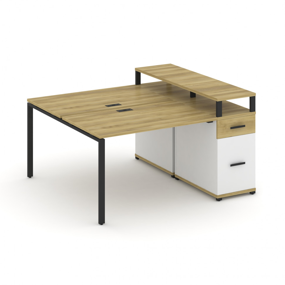 Concept Рабочая станция с 1 опорной тумбой CN.DRS-414 B Дуб Винченцо/Белый Бриллиант/Металл Черный 1