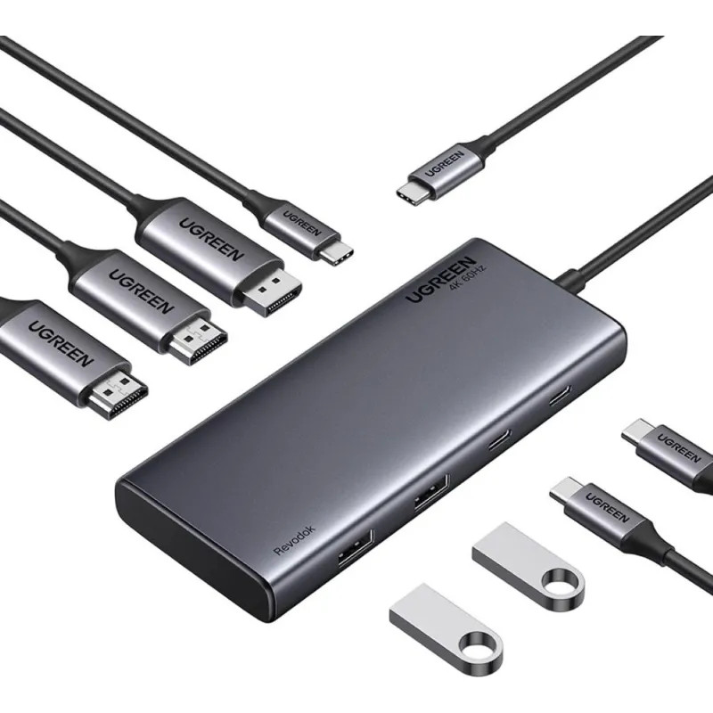 Разветвитель USB Ugreen CM639(35625)8in1 4K@60Hz USB-C/USB-A/HDMI/DP/PD сер