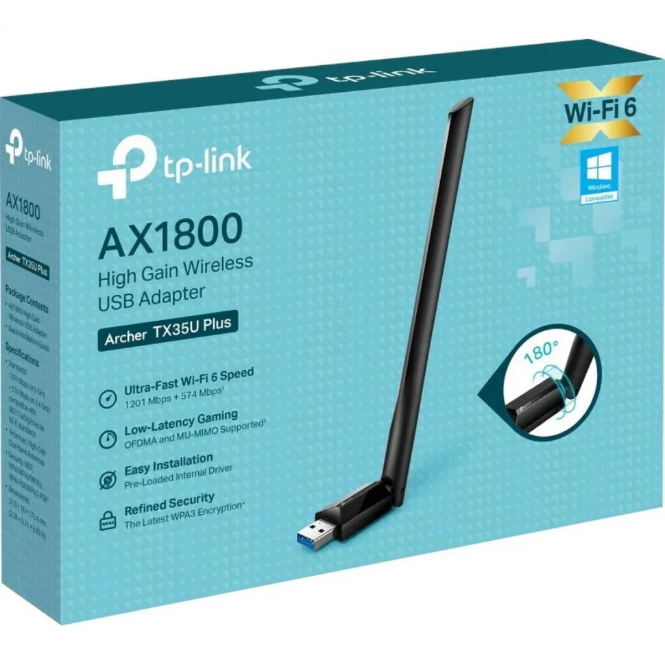 Сетевой адаптер Wi-Fi TP-Link Archer TX35U Plus AX1800 USB-адаптер Wi-Fi 6 Сетевой адаптер Wi-Fi TP-Link Archer TX35U Plus AX1800 USB-адаптер Wi-Fi 6