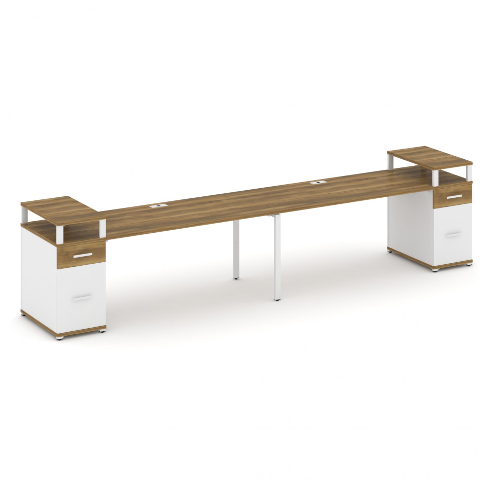 Concept Рабочая станция 2 места с 2 опорными тумбами CN.ORS-432 W Сандал Янтарный/Белый Бриллиант/Ме