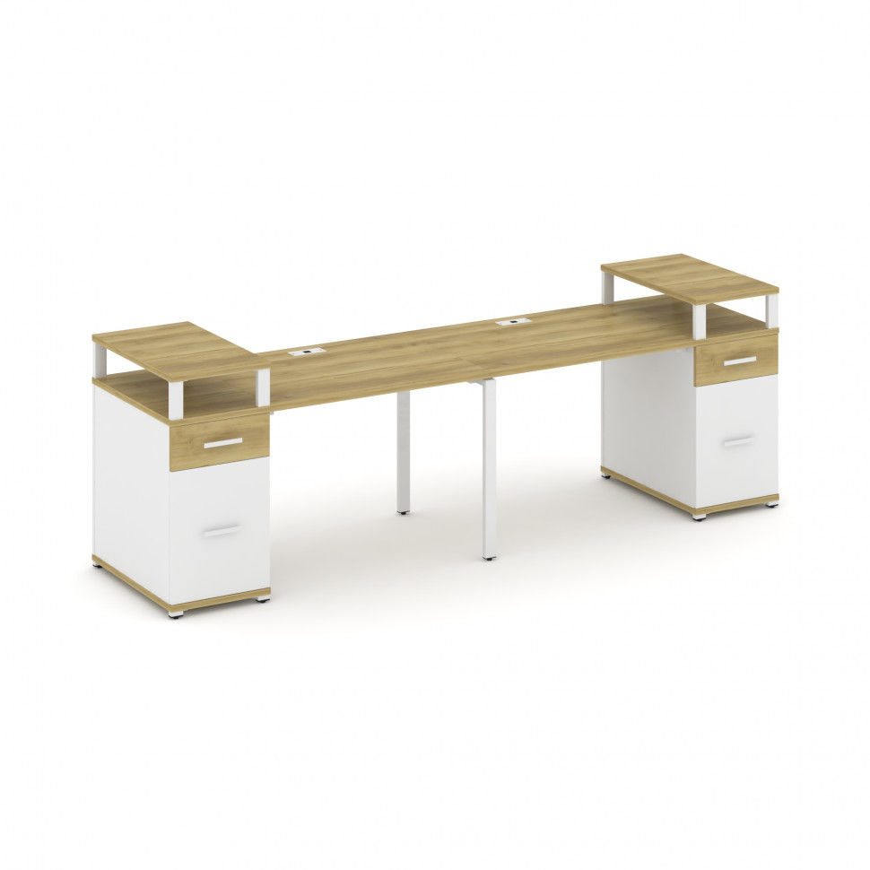 Concept Рабочая станция 2 места с 2 опорными тумбами CN.ORS-429 W Дуб Винченцо/Белый Бриллиант/Метал