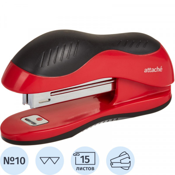 Степлер Attache leader до 15 листов, красный/черный, №10 антистеп