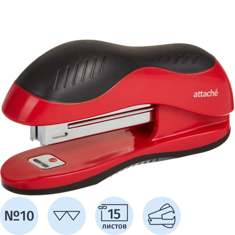 Степлер Attache leader до 15 листов, красный/черный, №10 антистеп