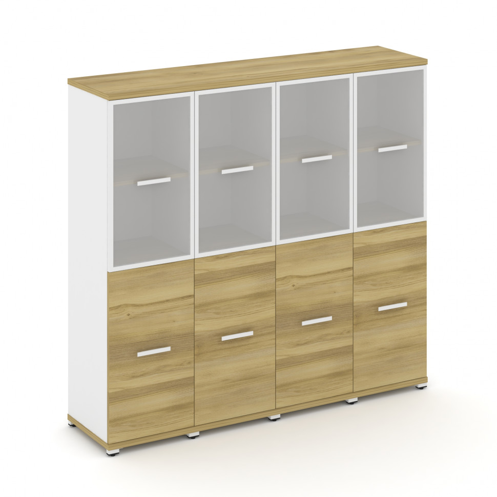 Concept Шкаф 4 узкие секции, 4 ниши  CN.STU-442 RMW W Дуб Винченцо/Белый Бриллиант/Металл Белый/Сати