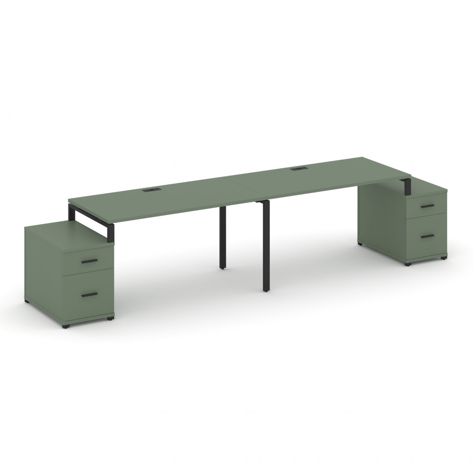 Concept Рабочая станция 2 места с 2 опорными тумбами CN.ORS-324 B Кобо/Металл Черный 3160/3892*720*7