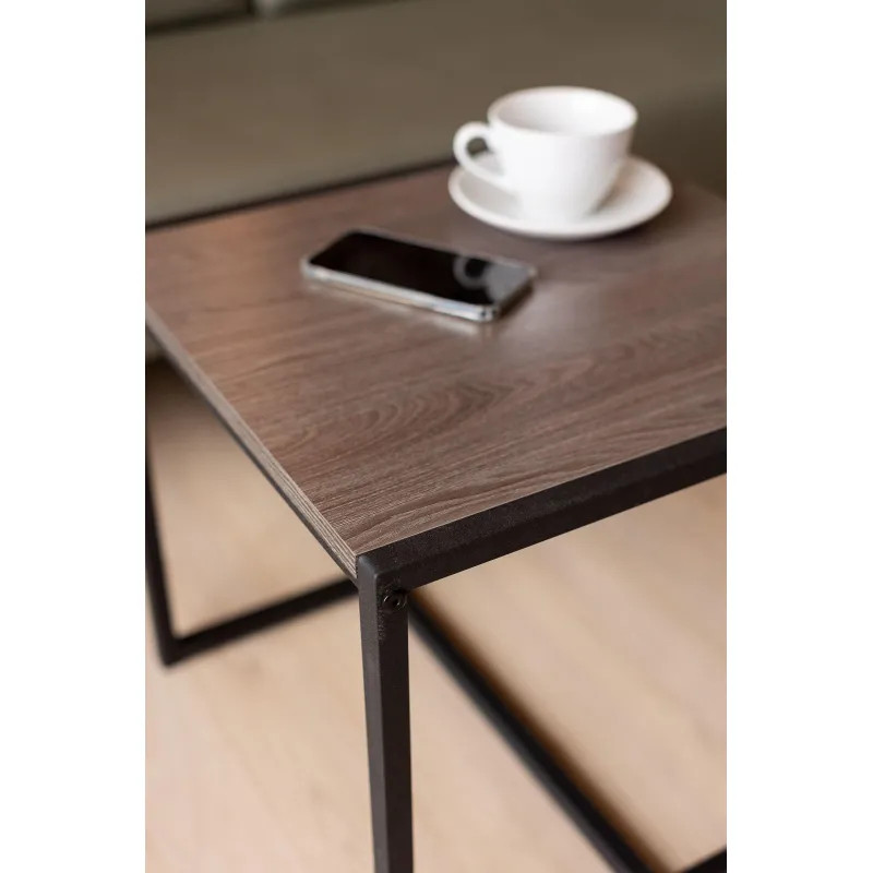 Стол журнальный TI_Комус Онега-3 490x490x455 мет чер/ЛДСП ясень анкор темн