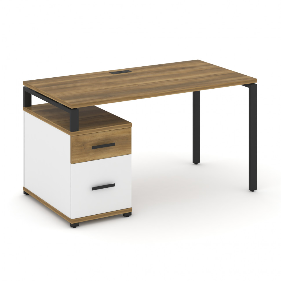 Concept Стол письменный с 1 опорной тумбой CN.SP-307 B Сандал Янтарный/Белый Бриллиант/Металл Черный Concept Стол письменный с 1 опорной тумбой CN.SP-307 B Сандал Янтарный/Белый Бриллиант/Металл Черный