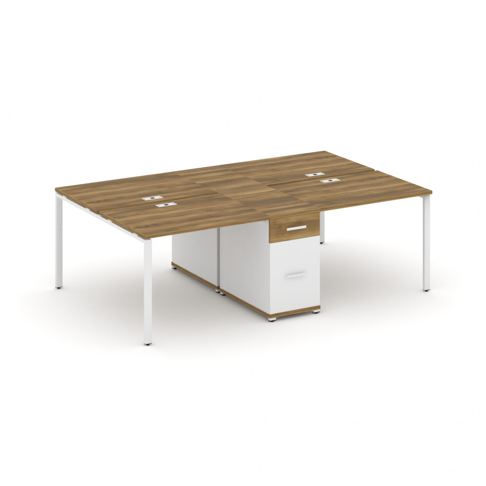 Concept Рабочая станция 4 места с 1 опорной тумбой CN.DRS-421 W Сандал Янтарный/Белый Бриллиант/Мета