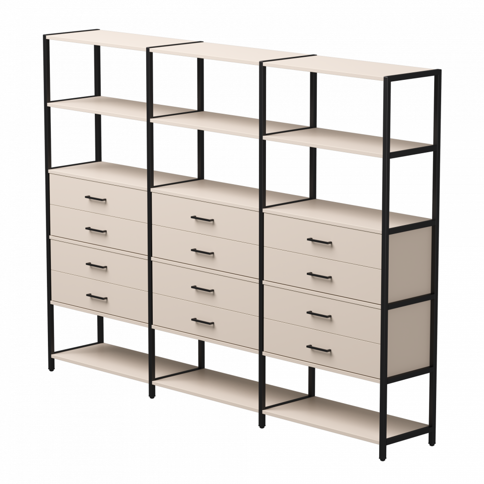 Набор стеллажных систем №10 Everprof EVO (ЭВО) 2440x385x1840 Кашемир/Черный