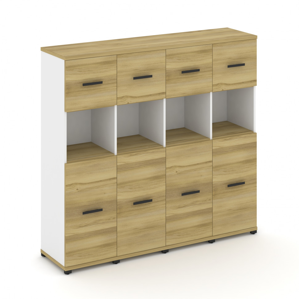 Concept Шкаф 4 узкие секции, 4 ниши CN.STU-445 B Дуб Винченцо/Белый Бриллиант/Металл Черный 1668*420