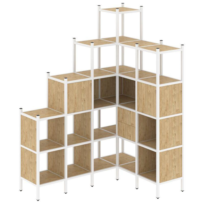 Loft Угловой внутренний стеллаж VR.L-44 Тиквуд Светлый/Металл Белый 1694*1278*2280 Loft Угловой внутренний стеллаж VR.L-44 Тиквуд Светлый/Металл Белый 1694*1278*2280