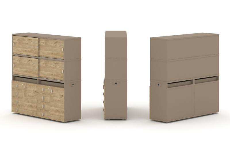 Estetica Набор №5. Тумба двойная+высокая надставка ES.NB.2V-5 Латте/Тиквуд Светлый 1500*410*1520