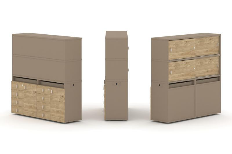 Estetica Набор №5. Тумба двойная+высокая надставка ES.NB.2V-5 Латте/Тиквуд Светлый 1500*410*1520