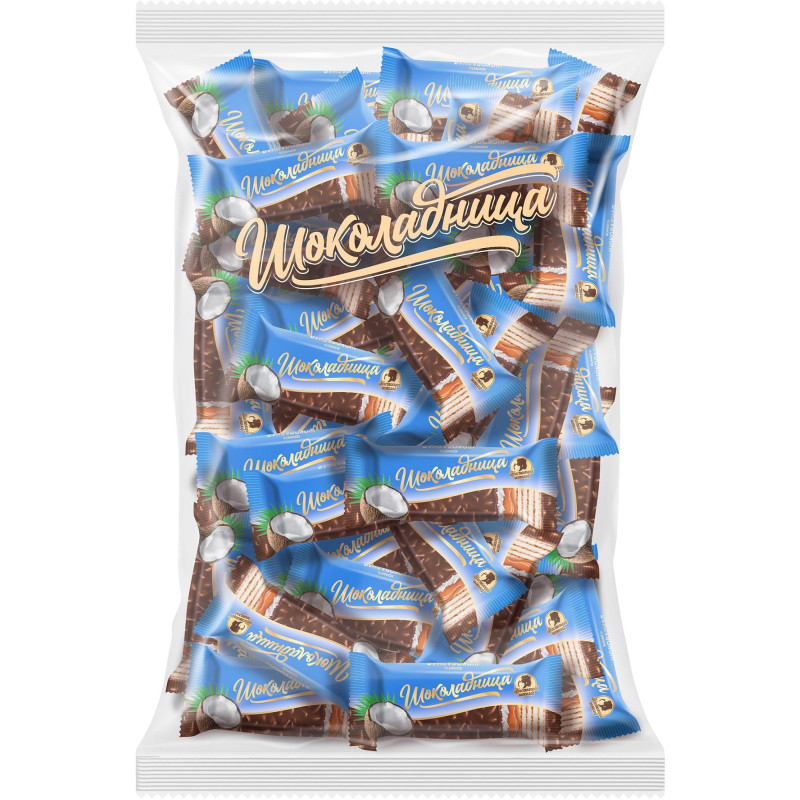 Конфеты вафельные Шоколадница шоколадные с кокосом и карамелью, 1кг, 1824