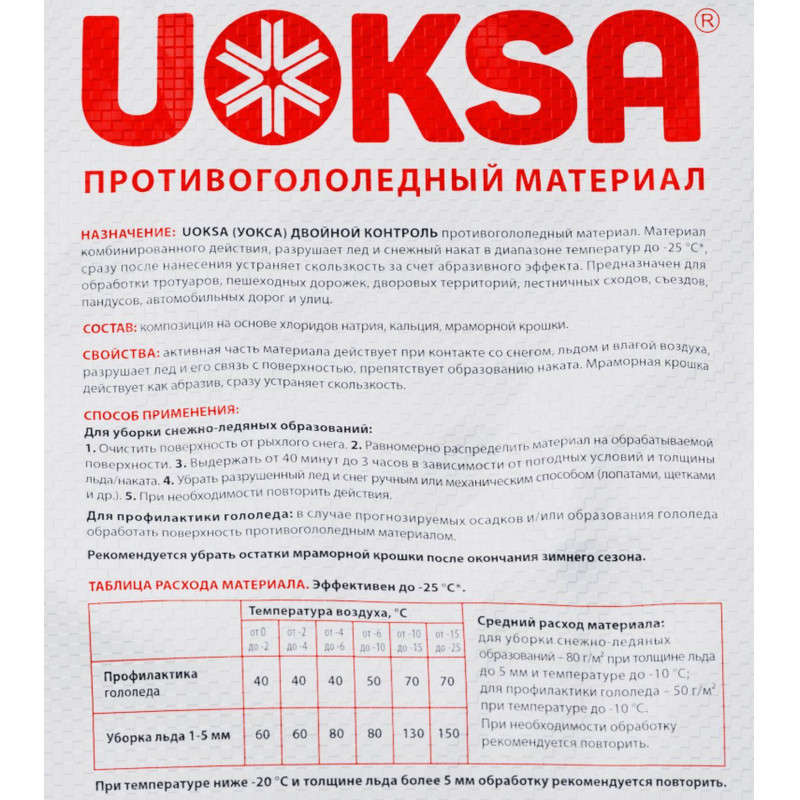 Реагент противогололед. UOKSA ДвойнойКонтроль с мрам/крошк меш 20кг до -25С