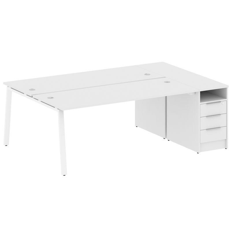 Metal System Рабочая станция с тумбой на А-образном м/к БА.РС-СТП-2.5 Белый/Металл Белый 2212*1475*7