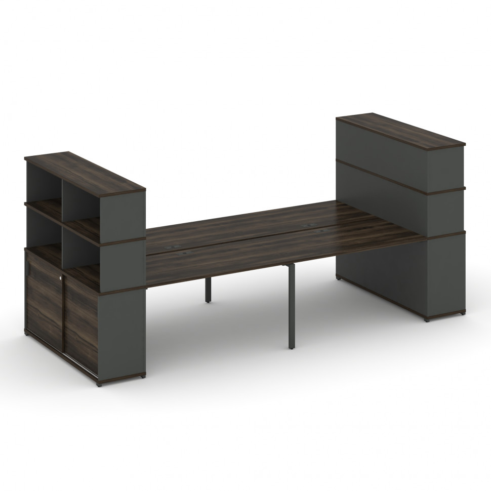 Concept Рабочая станция с опорными шкафами-купе с надставкой выс. CN.DRS-286 A Дуб Мали/Антрацит/Мет