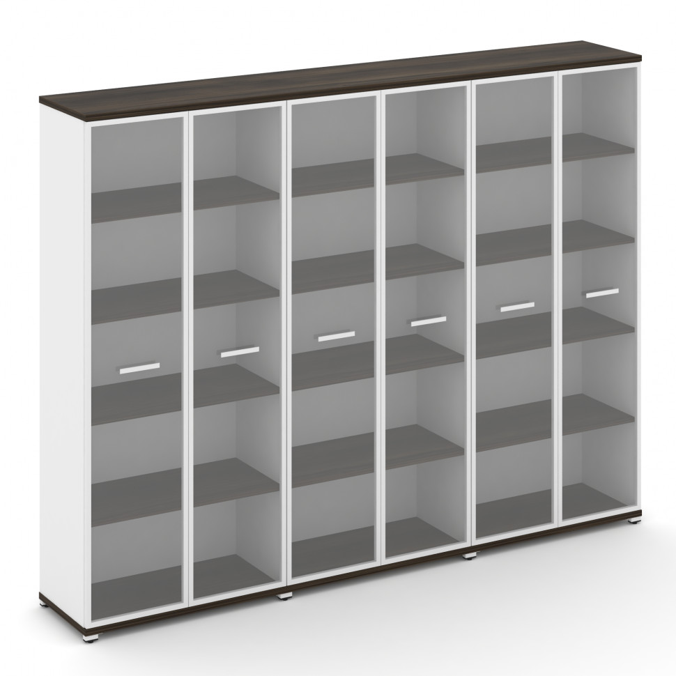 Concept Шкаф 3 широкие секции, 5 ниш CN.STS-538 RPW W Дуб Мали/Белый Бриллиант/Металл Белый/Прозрачн