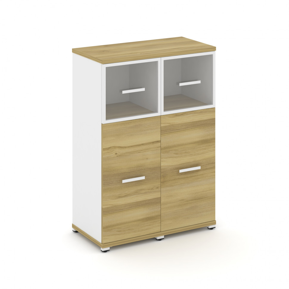 Concept Шкаф 2 узкие секции, 3 ниши CN.STU-324 RPW W Дуб Винченцо/Белый Бриллиант/Металл Белый/Прозр
