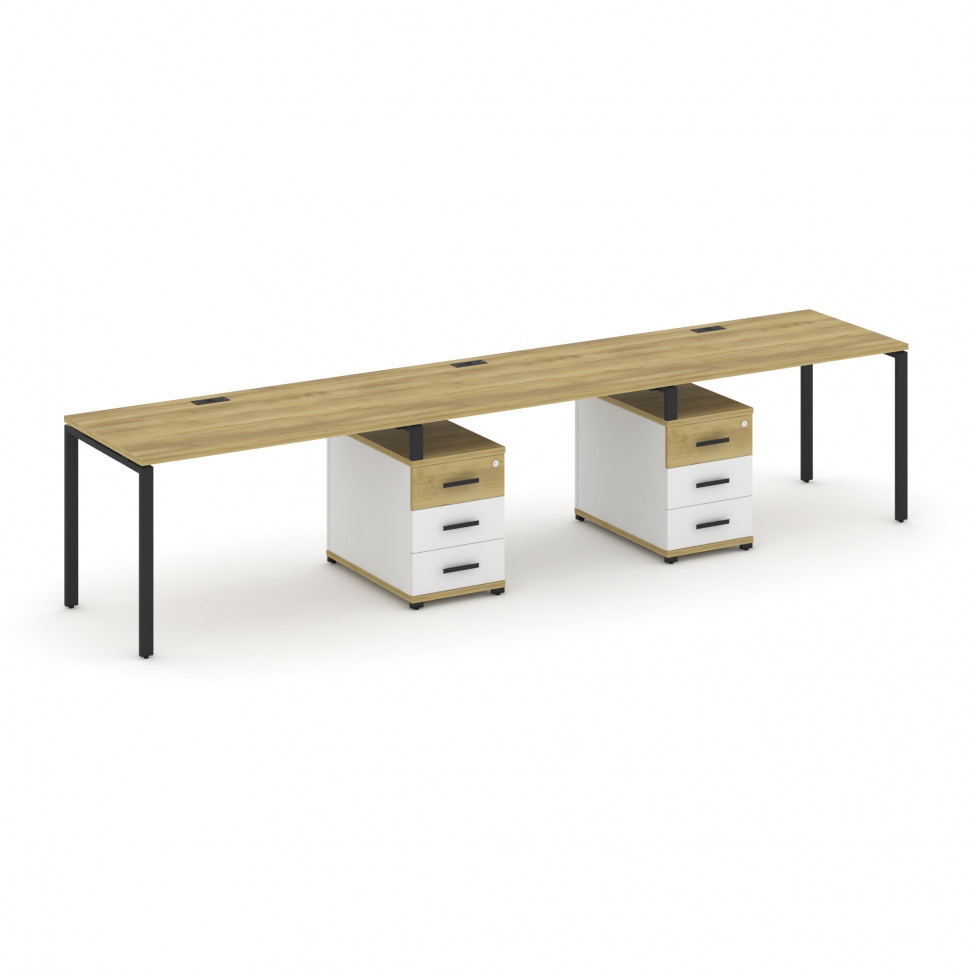 Concept Рабочая станция 3 места с 2 опорными тумбами CN.ORS-334 B Дуб Винченцо/Белый Бриллиант/Метал