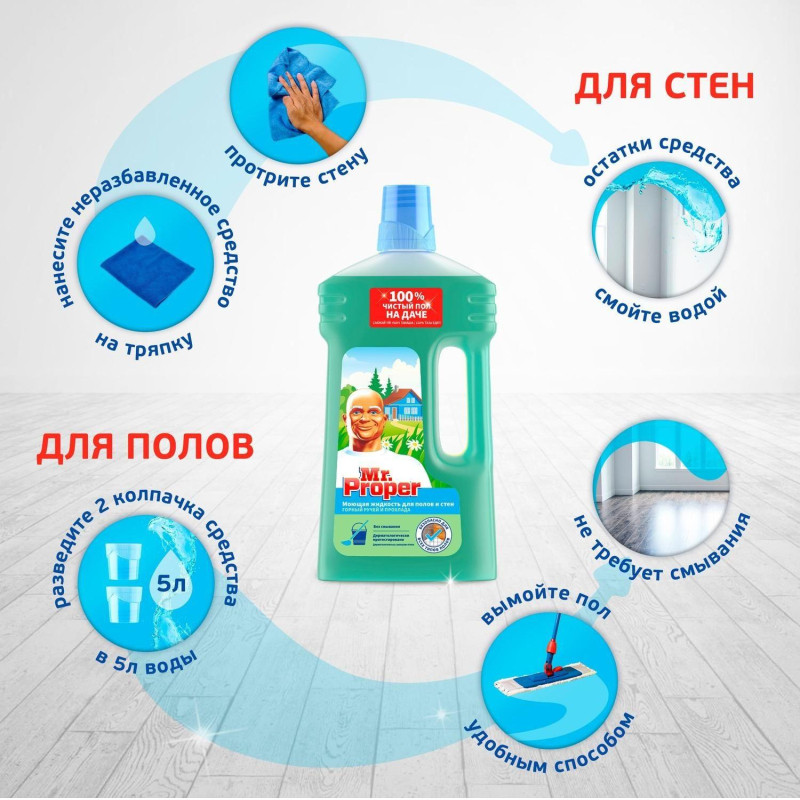 Средство для мытья пола универс. средство Mr. Proper Горный Ручей 1л