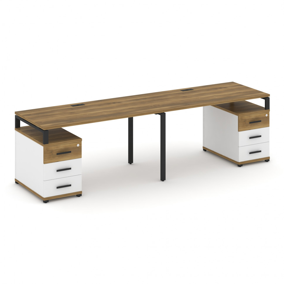 Concept Рабочая станция 2 места с 2 опорными тумбами CN.ORS-319 B Сандал Янтарный/Белый Бриллиант/Ме