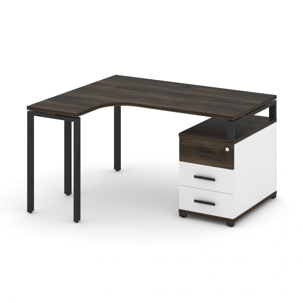 Concept Стол эргономичный с опорной тумбой CN.SA-301(L) B Дуб Мали/Белый Бриллиант/Металл Черный 138