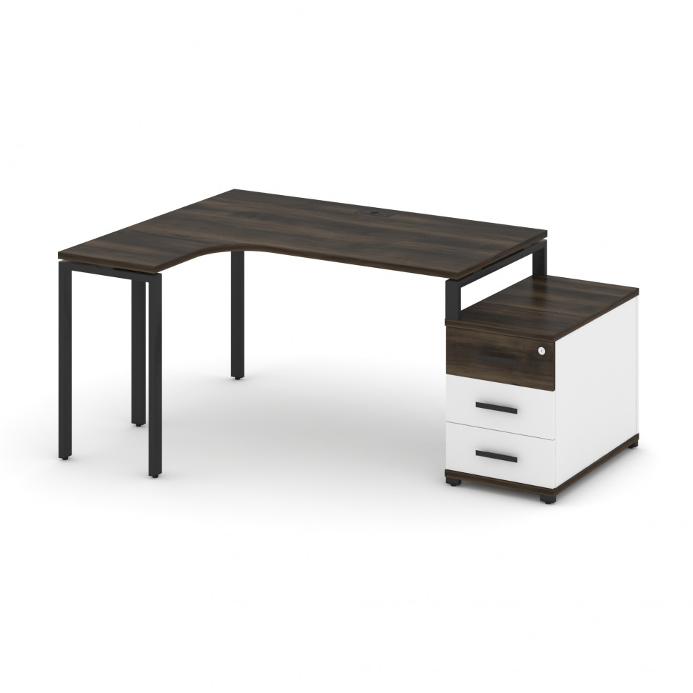 Concept Стол эргономичный с опорной тумбой CN.SA-301(L) B Дуб Мали/Белый Бриллиант/Металл Черный 138