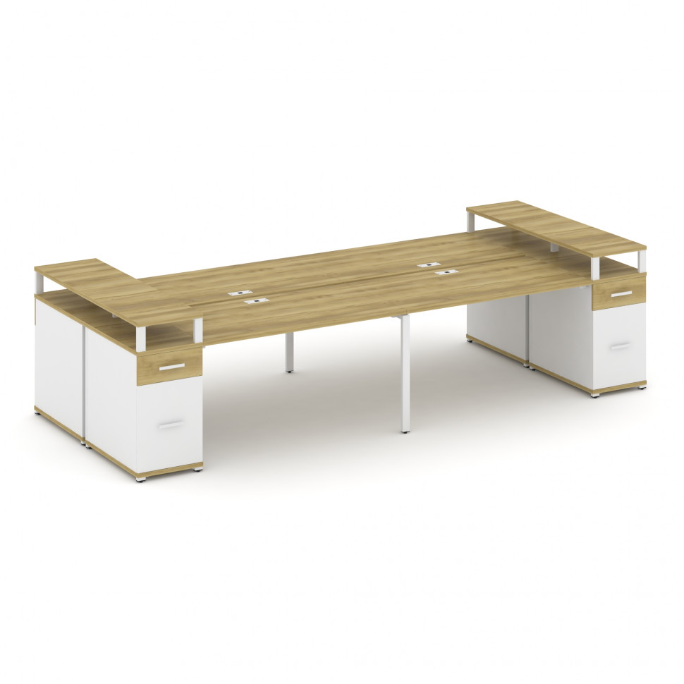 Concept Рабочая станция 4 места с 2 опорными тумбами CN.DRS-447 W Дуб Винченцо/Белый Бриллиант/Метал