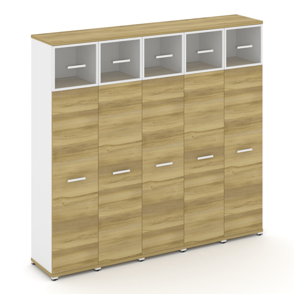 Concept Шкаф 5 узких секций, 5 ниш CN.STU-557 RPW W Дуб Винченцо/Белый Бриллиант/Металл Белый/Прозра