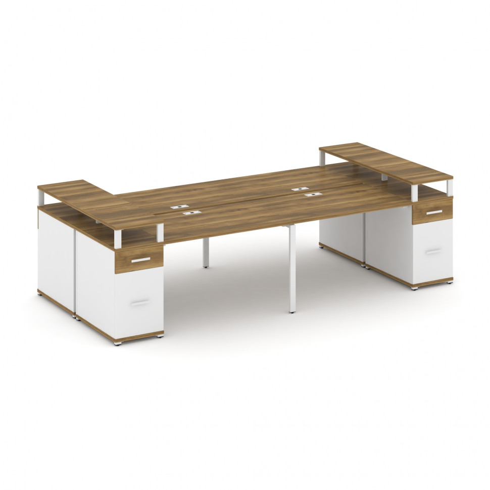 Concept Рабочая станция 4 места с 2 опорными тумбами CN.DRS-446 W Сандал Янтарный/Белый Бриллиант/Ме Concept Рабочая станция 4 места с 2 опорными тумбами CN.DRS-446 W Сандал Янтарный/Белый Бриллиант/Ме